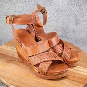 Bed Stu Kaphie Wedge Platform Sandal Tan Rustic Size 8 w/box